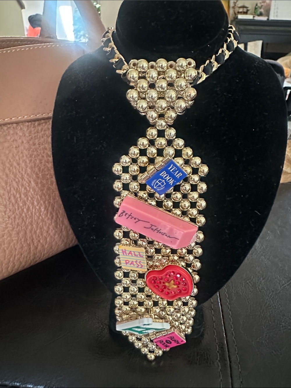 Betsey Johnson Gold-Tone Necklace with Pink & Blue Enamel Charms